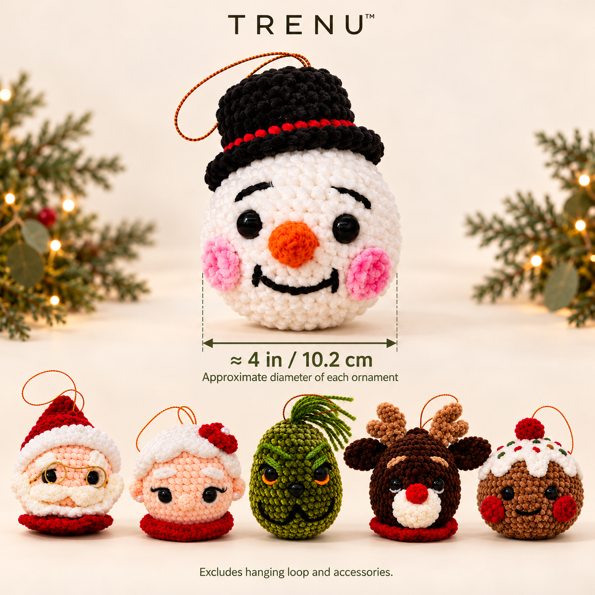 TRENU Cozy Christmas Set of 6 Handmade Crochet Ornaments