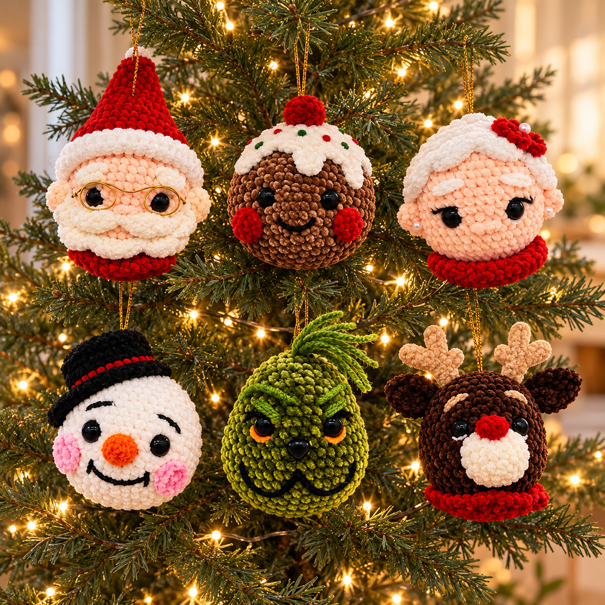 TRENU Cozy Christmas Set of 6 Handmade Crochet Ornaments